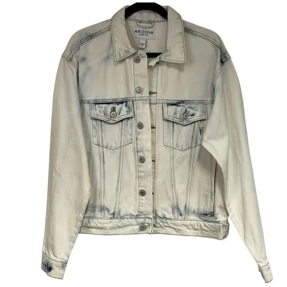 NWT ARIZONA JEAN CO Jacket Men's Small White Blue Extreme Bleach‎ Denim Cotton