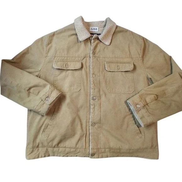 Y2K Vintage Gap Mens XXL Khaki Canvas Sherpa Lined Trucker Chore Barn Jacket‎