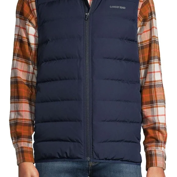 Lands End Men's Puffer Vest, Size 42-44, Black, Snap Pockets, Full Zipper‎