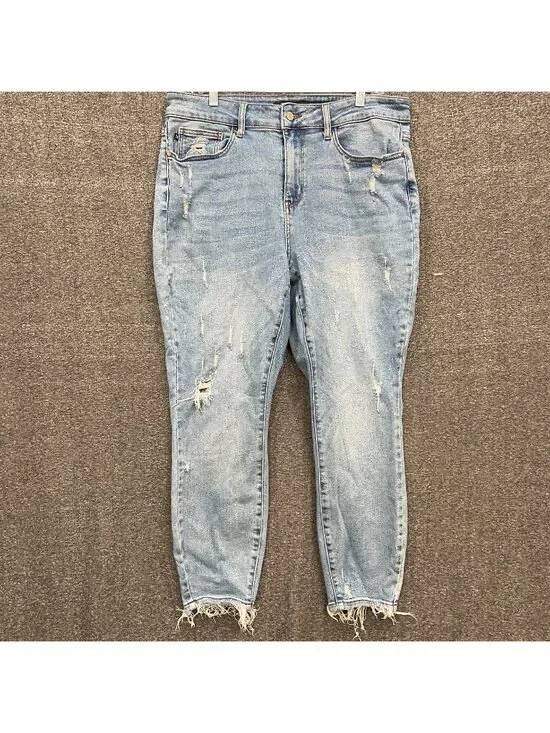 Judy Blue Margo Relaxed Jeans Womens 16W Medium Wash Distressed Crop High Rise