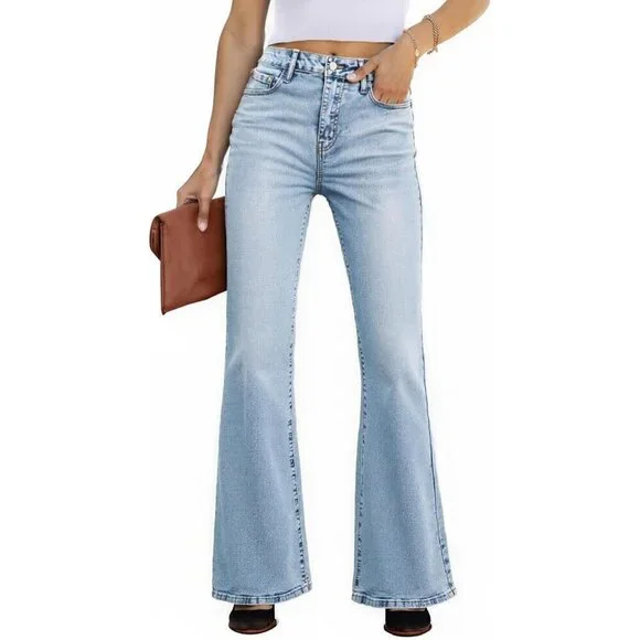 Women Flared Jeans High Waist Y2K 90s Denim Pants Stretchy Distressed