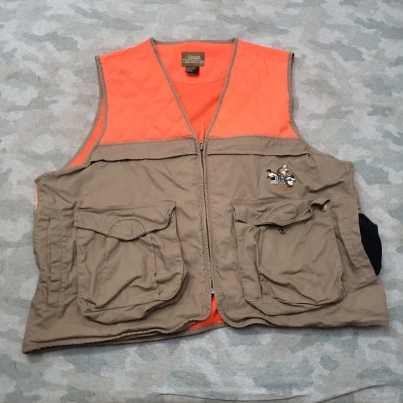 Quail Unlimited Hunting Vest Mens XL Tan Pockets Full Zip