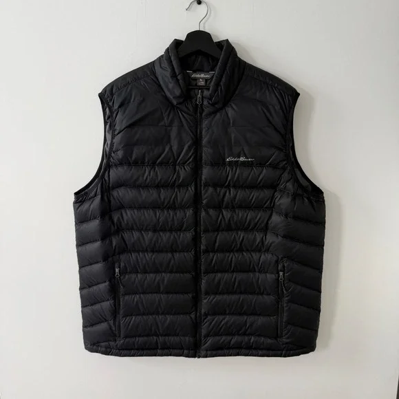 Eddie Bauer Mens Black Down Puffer Vest Tall XXL Full Zip Quilted 33588549
