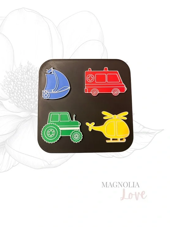 🚜 Chunky Toy Vehicle Kids Puzzle Set w/ Boat, Ambulance, Tractor, Helicopter
