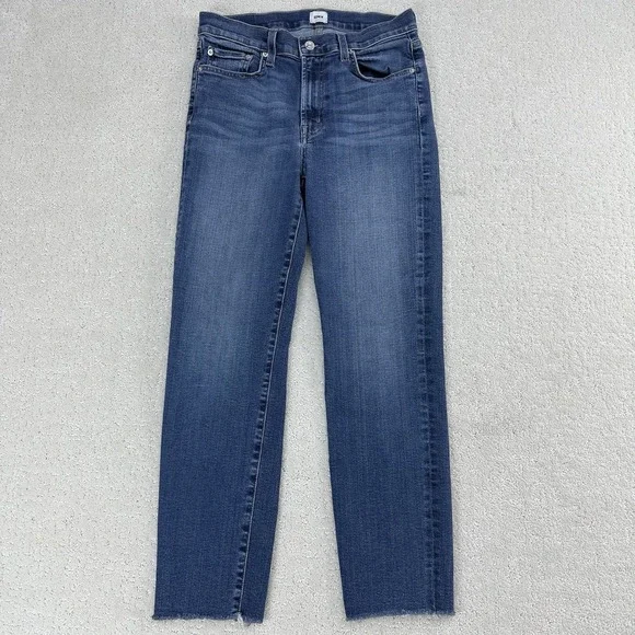 Edwin‎ Womens Slim Straight Jeans 29X25 Blue Raw Hem Stretch $180