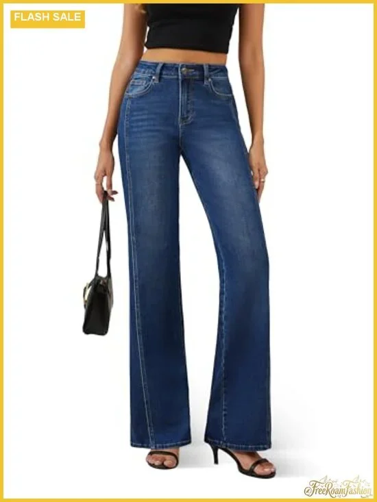 High Waisted Wide Leg Stretch Jeans - Trendy Denim Pants