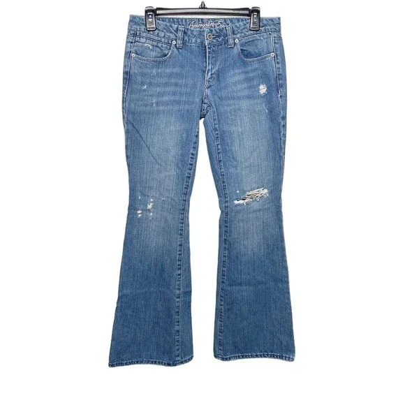 American Eagle Y2K Real Flare Jeans Womens Sz 6 Low Rise 2000s Distressed
