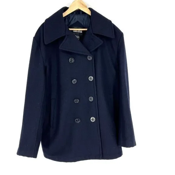 Delf Coat Size Small Men Navy Double Breasted Button Front Wool Peacoat Military