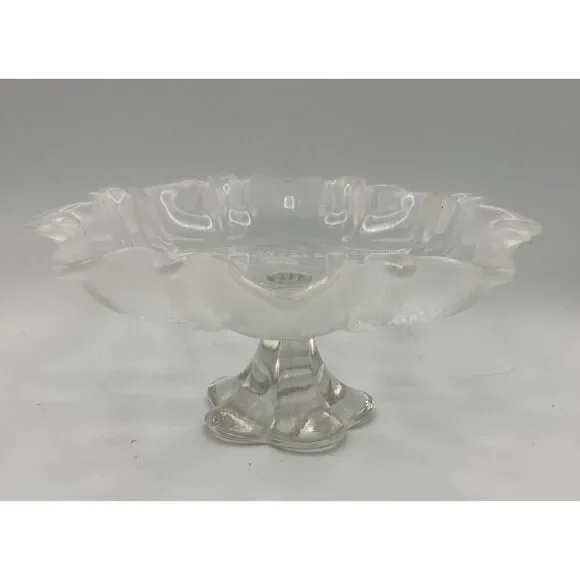 Mikasa Christmas Story‎ Frosted Edge Footed Clear Crystal Candy Dish Bowl