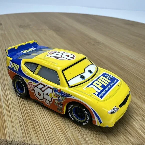 Disney Pixar‎ Cars Diecast Mattel RPM #64 Yellow Blue Race Car Rubber Tires
