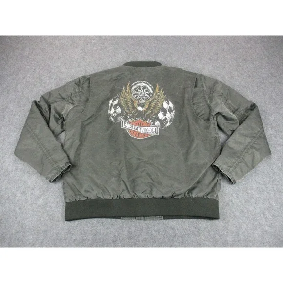 Harley Davidson Jacket Mens Extra Large Gray Eagle Mechanic Bomber Lined Coat