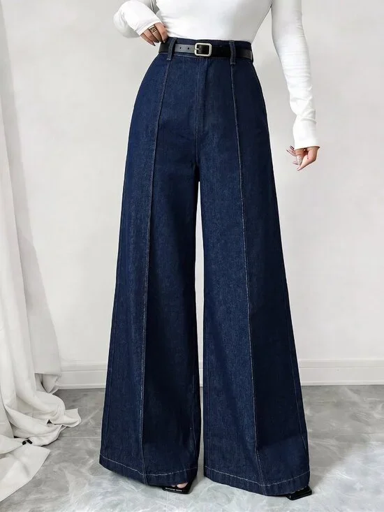 Dark Wash Elegant Women's High Waist Wide Leg Jeans