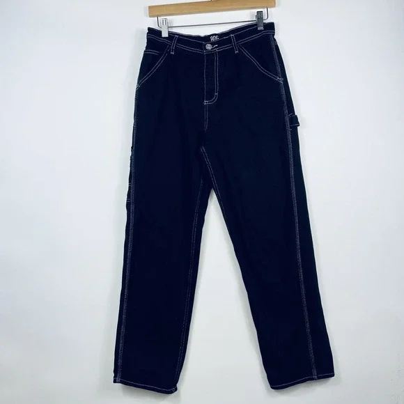 BDG Urban Outfitters Women 27 Black Heavy Stitch Jeans Relaxed Fit Cargo Skate‎