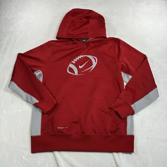 Nike Therma-FIT Football Hoodie Mens‎ XL Red Gray Pullover Sweatshirt Athletic