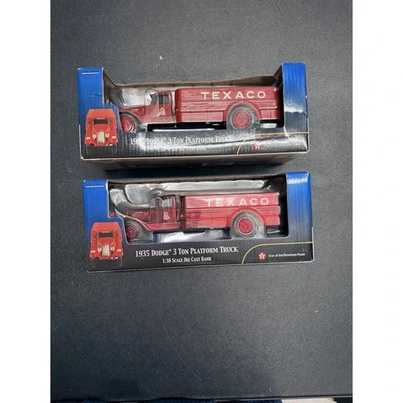 Texaco 1935 Dodge Truck Ertl 1:38 Diecast Bank Lot 2‎ Red & Metallic Red ! (m2)