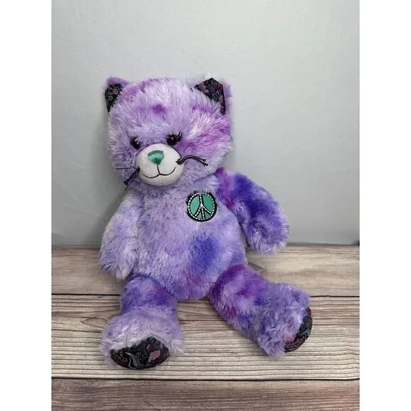 Build A Bear Purple BFF PEACE Sign Purple Tie-dyed KITTY‎ Cat Plush Toy 16