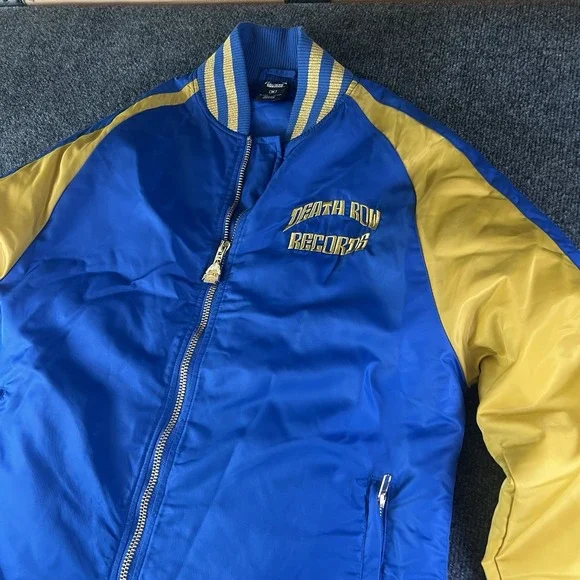 Death Row Records Blue Gold Long Parka Jacket Men's Medium‎ 2022 Embroidered