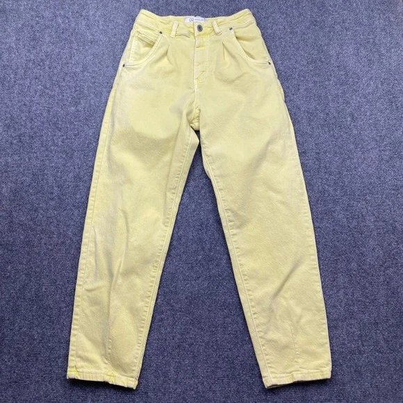Q2 Premium Denim Womens Yellow High Rise Tapered Jeans Size M Faded