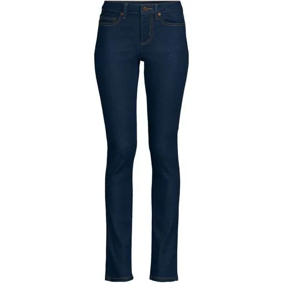 Land's End Curvy Midrise Skinny Leg Jeans River Rinse Dark Denim Stretch 8 Pet