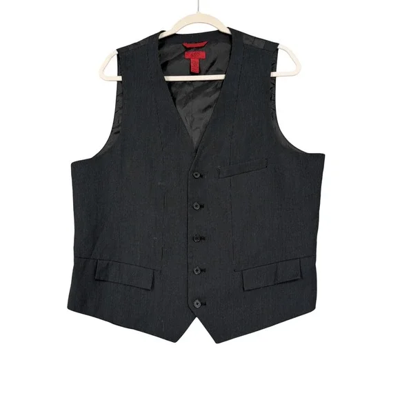 Alfani Vest Mens Large Black Pinstripe Slim Fit Dress Suit Formal Wedding‎