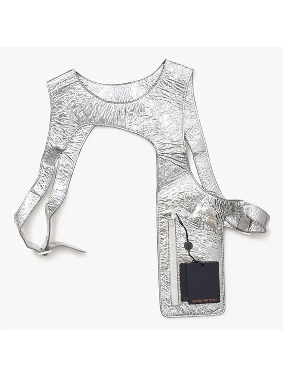 Louis Vuitton Vest Midlayer Asymmetric Leather Top Silver