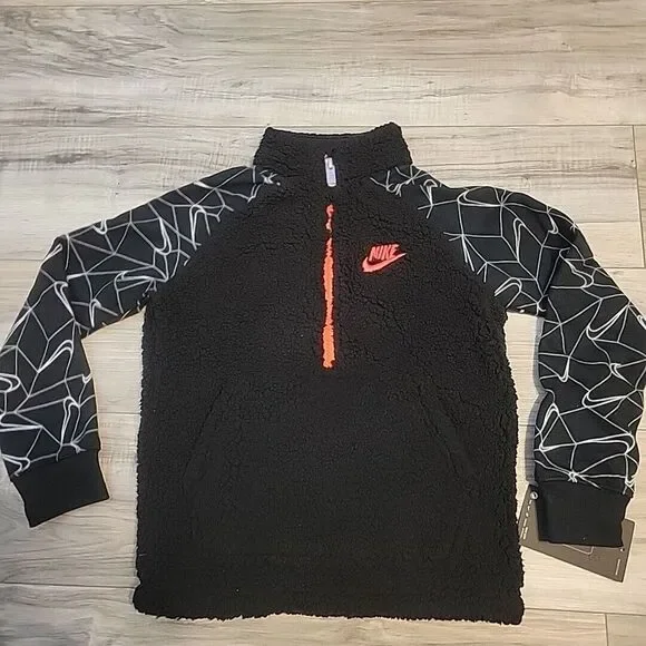 Nike Sportswear Pullover Jacket‎ Kids 5 Black Swoosh Logo Print NEW