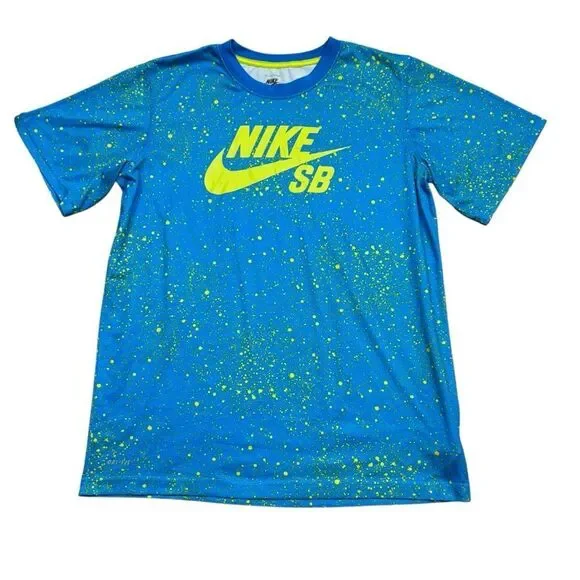 Big Boys Nike SB Dri-Fit Blue and Green‎ Splatter Logo T-Shirt Size XL