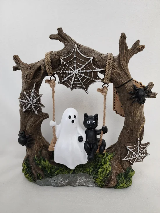 Halloween Cat & Ghost Swing Ornament - Black & White