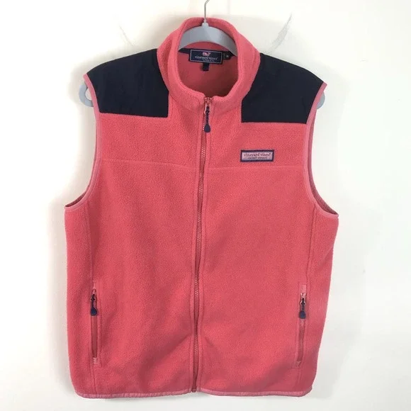 Vineyard Vines Shep Mens Fleece Full Zip Vest Size M Coral Pink Jetty Red