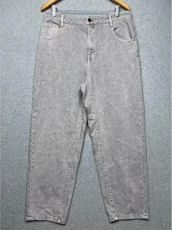 Frank And Oak Linda Balloon Jeans 30 Gray High Rise Tapered Barrel Leg Wide Deni