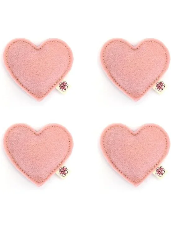 Organic Catnip Heart Toys - 100% Wool Felt, USA-Made, Pink, 4 Pack for Cats