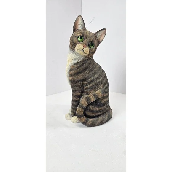 Danbury Mint Purrfect Portrait Tabby Cat Figurine Green Eyes Decor‎ Realistic