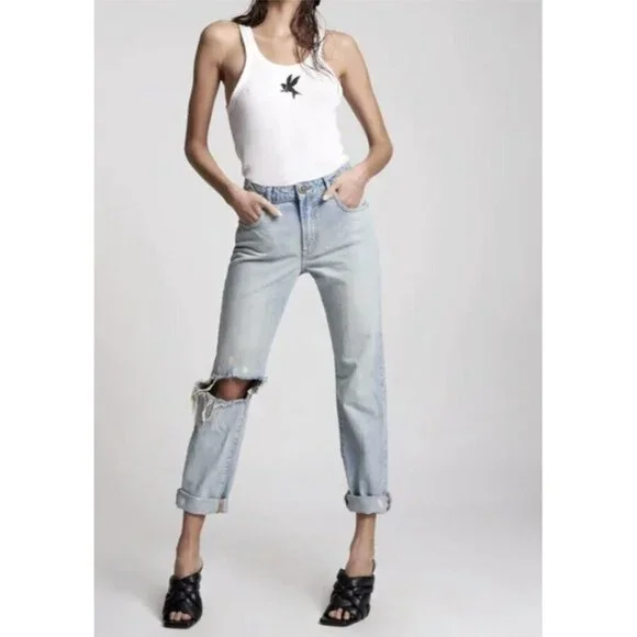 One Teaspoon Awesome Baggies Jeans Light Wash Denim Distressed Kansas Blue Sz 27