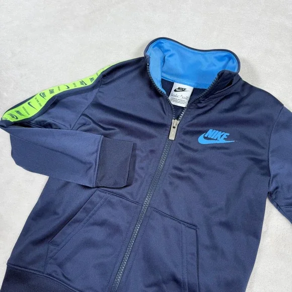 Nike Kids‎ Track Jacket Navy Blue Volt Logo Zip Up Athletic Size S 5 4-5 Years