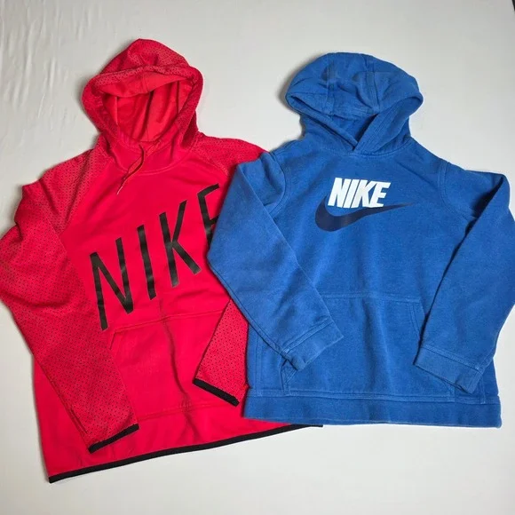Nike‎ Hoodie Bundle Boys M/L Red Blue Dri-FIT Pullover Sweatshirt 2pk