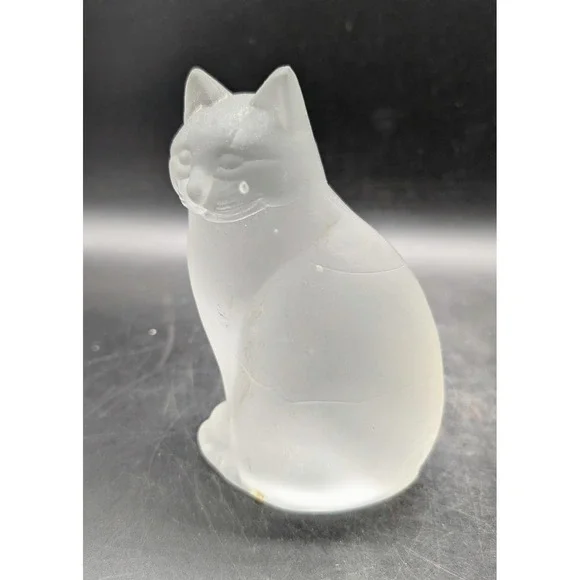 Frosted Nybro Sweden Glass Cat Figurine Sitting Feline‎ Matte Clear White 4