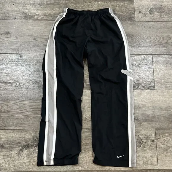 Vintage Y2K Nike Gray Tag Black Gray White Lined Track Pants - Youth XL 18-20