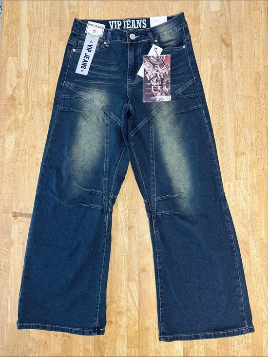 NWT VIP Jeans Fashion Collection Paneled Wide Leg Sculpting Stretch Denim 7/28