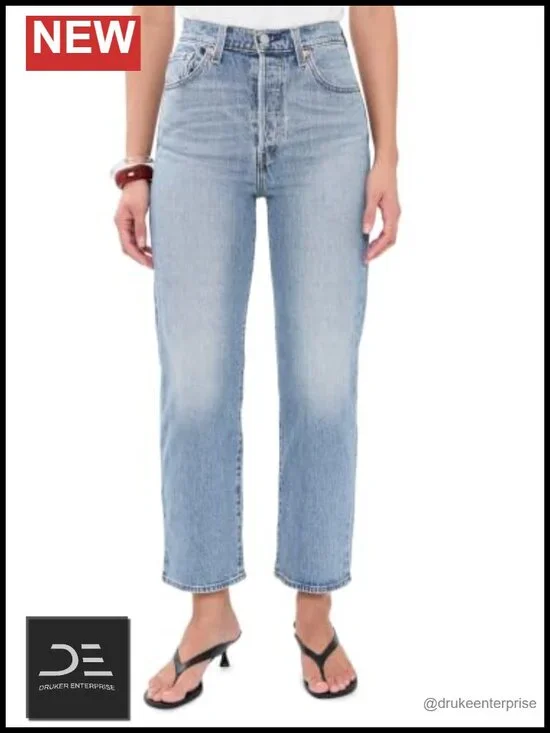 Women's High Rise Straight Leg Ankle Jeans Mid-Rise