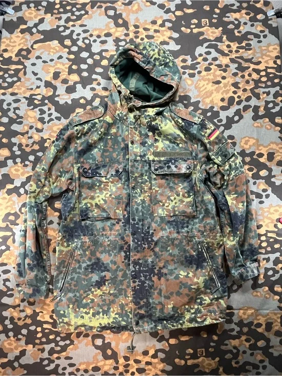 Men's Flecktarn Camouflage Hooded Field Jacket - Green/Brown