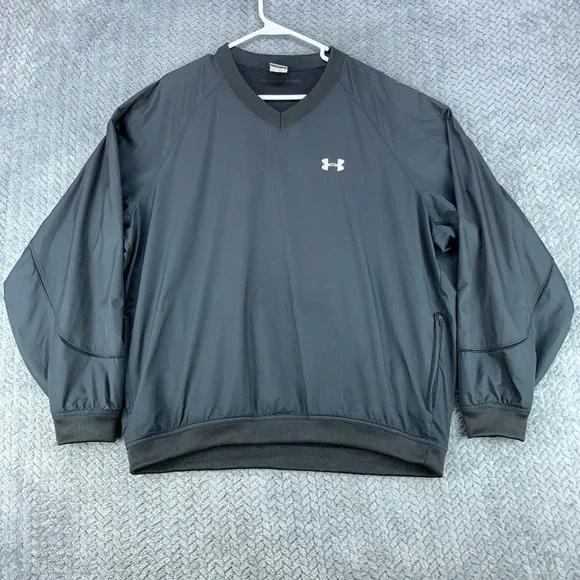 Under Armour Pullover Mens Large Black Zip Pockets Lightweight Jacket Mesh Lined