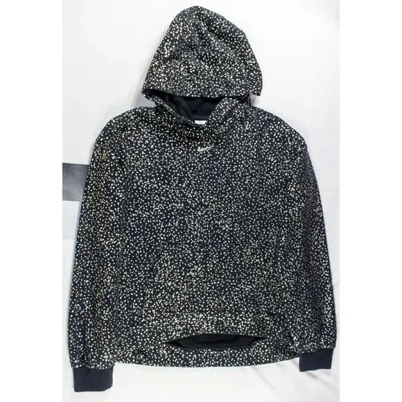 Nike Girls Fleece Hoodie Black w/Gold AOP Size XL