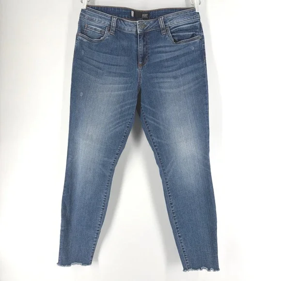 KUT from the Kloth Jeans Size 14 Connie Ankle Skinny Blue Distressed Raw Hem