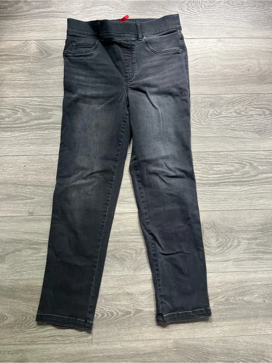 Spanx Black Cropped Straight Leg Pull On Faded Stretch Denim Jeans Size M Casual