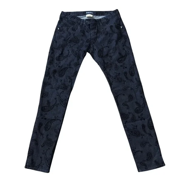 Emporio Armani Jeans Lara Paisley Flocked Velvet Denim Slim Pants Indigo ii25‎