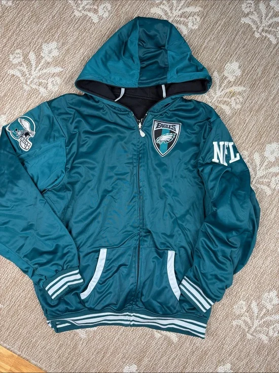NFL Reversable Teal Hooded Eagles Jacket