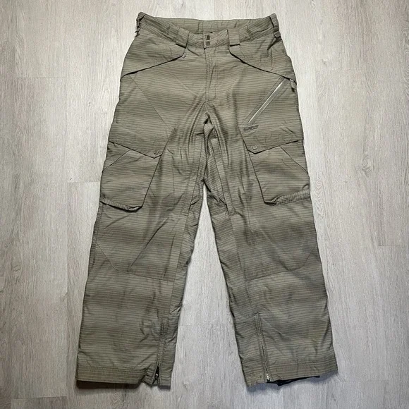 Sims Cargo Snowboard Pants Men's M Green Striped Ski Lined Ankle Zip 00s Y2K