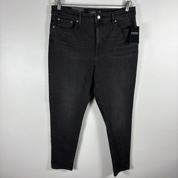 Lauren Ralph‎ Lauren Womens 14 Black High Rise Skinny Ankle Super Stretch Jeans