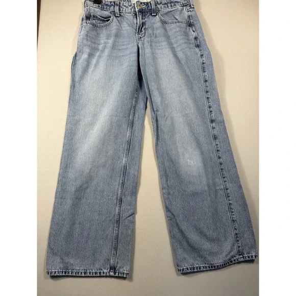 Hollister Low Rise Baggy Jeans Size 4R Light Wash Bow Embroidered Wide Leg Y2K