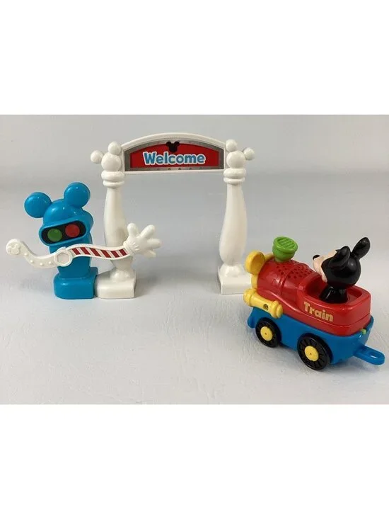 VTech Go Go Smart Wheels Disney Mickey Mouse Train Sign Crossing Bar Bundle